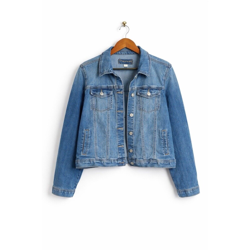 Maurices Denim Jacket Women Size 1 Cropped Blue Jean Skull Graphic Stretch